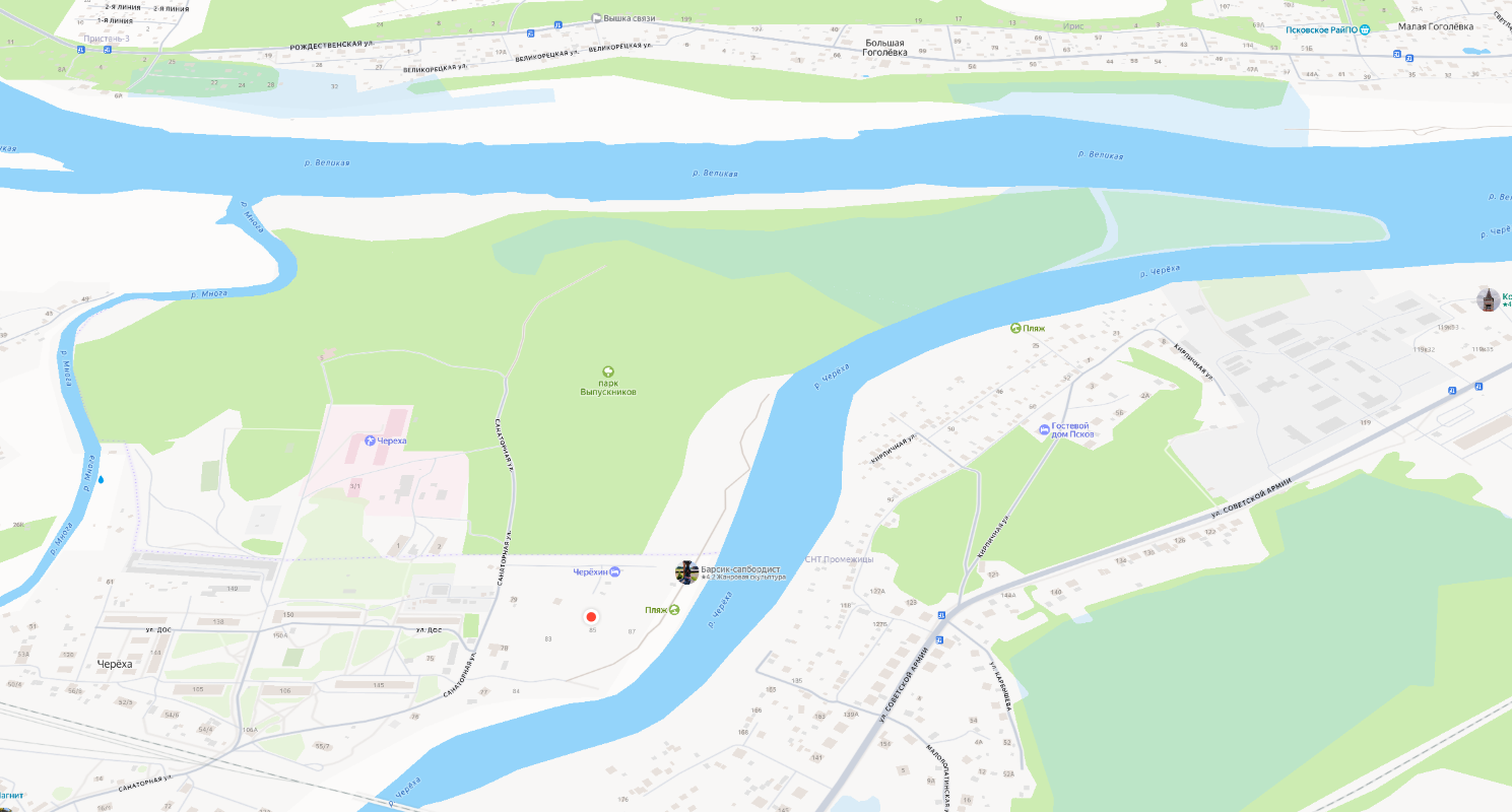 Обзорная карта рек Черёха, Великая и Многа и соснового парка